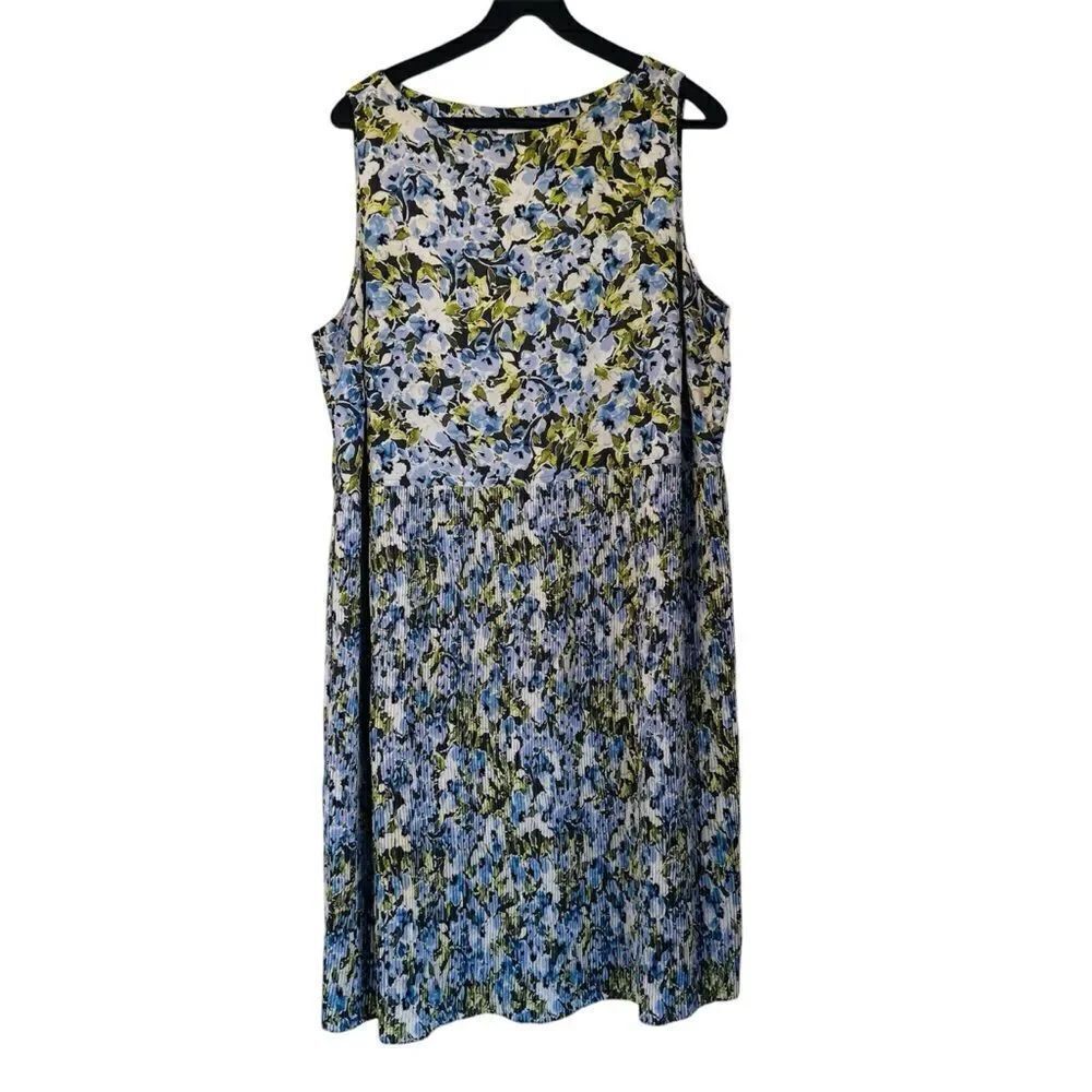 J Jill Granite Water Floral Bloom Accordion Pleat Dress Size XL - Picture 2 of 7